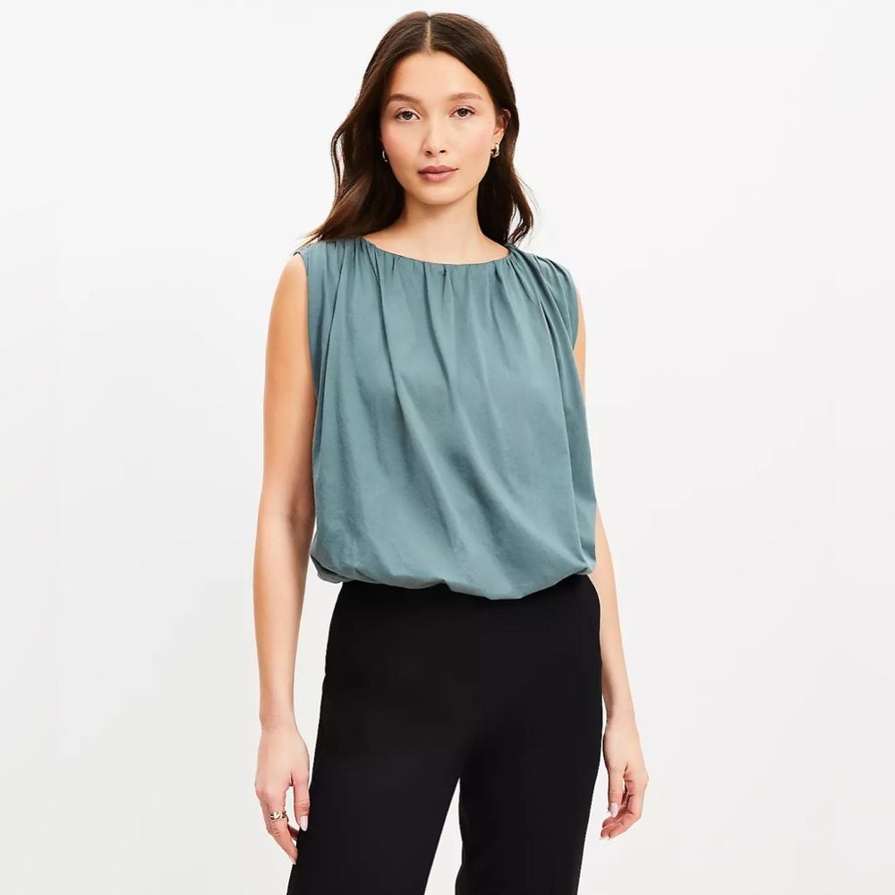 LOFT Teal Pleated Sleeveless Blouse